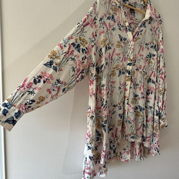 Chelsea & Theodore Womens Plus Floral High Low Hem Button Down Tiered Top 2X - Picture 2 of 10